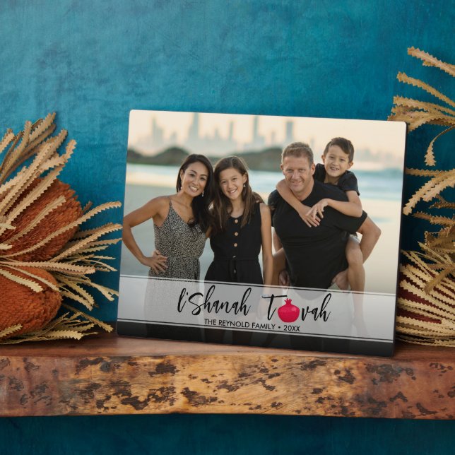 L'Shanah Tovah Pomegranate Elegant Script Photo Plaque (Side)