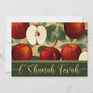 L'Shanah Tovah Rosh Hashanah Vintage Apples Green Holiday Card