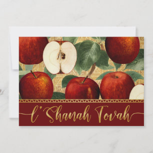L'Shanah Tovah Rosh Hashanah Vintage Apples Red Holiday Card