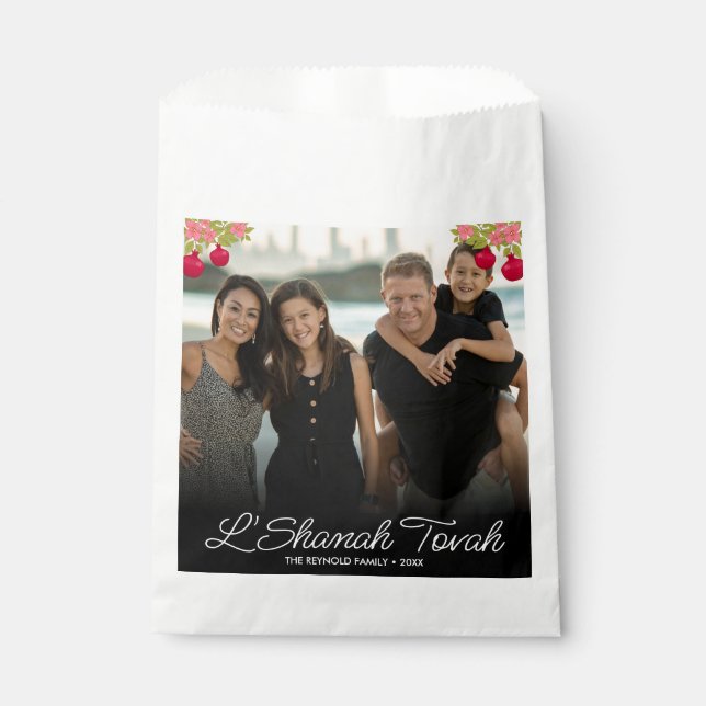 L'Shanah Tovah Script Photo Pomegranate Flower Favour Bags (Front)