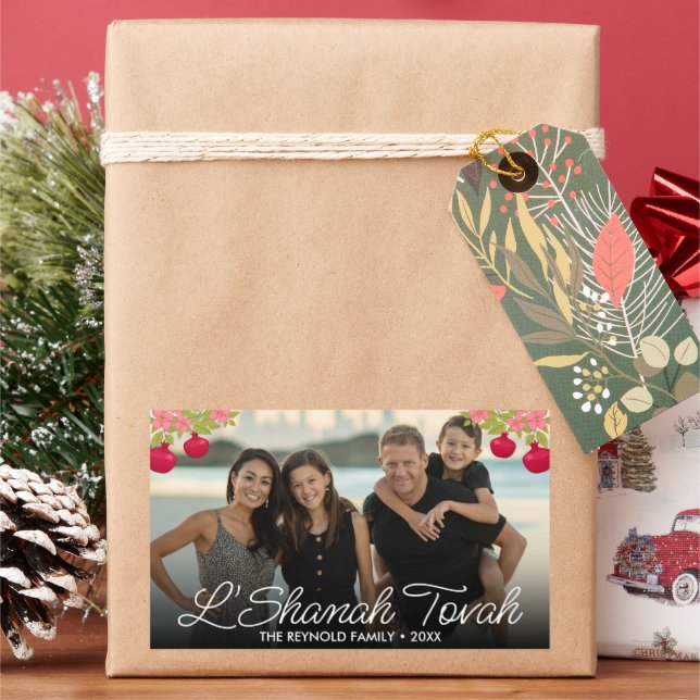 L'Shanah Tovah Script Photo Pomegranate Flower Rectangular Sticker (Holiday)