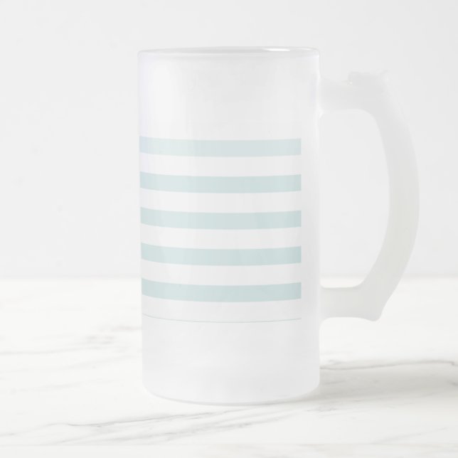Lt. Blue and White Horizontal Stripe Frosted Glass Beer Mug (Right)