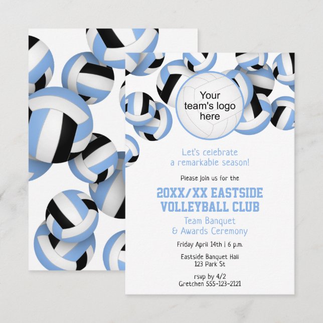 lt blue black team colours volleyball awards party invitation (Front/Back)