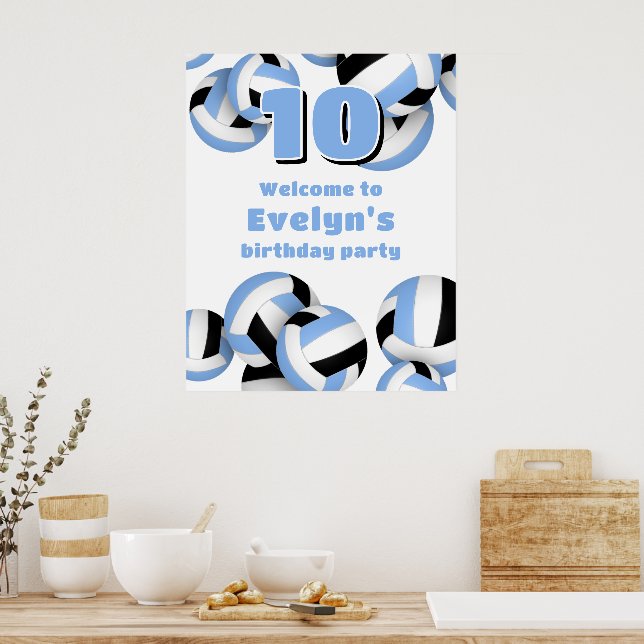 lt blue black volleyballs birthday party welcome poster (Kitchen)