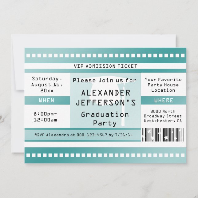 Lt. Blue Graduation Party Admission Ticket Invitation (Front)