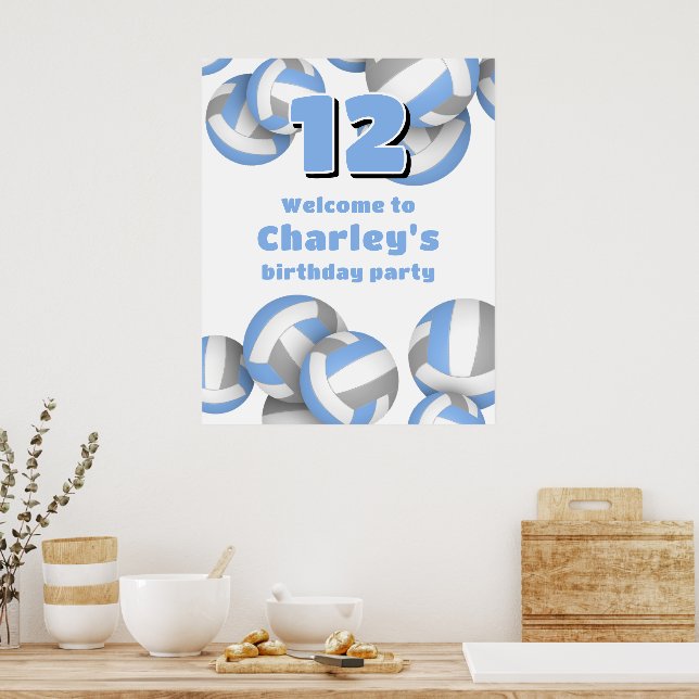 lt blue gray volleyballs birthday party welcome poster (Kitchen)