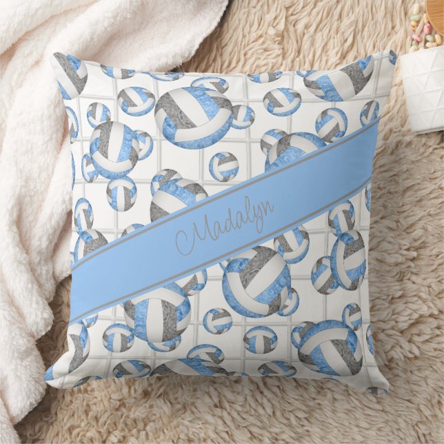 Lt blue grey girly volleyballs pattern net accent cushion (Blanket)