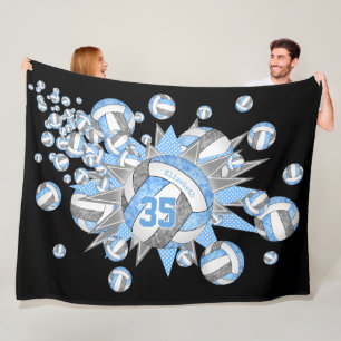 Lt blue grey sports stars girls volleyball room fleece blanket