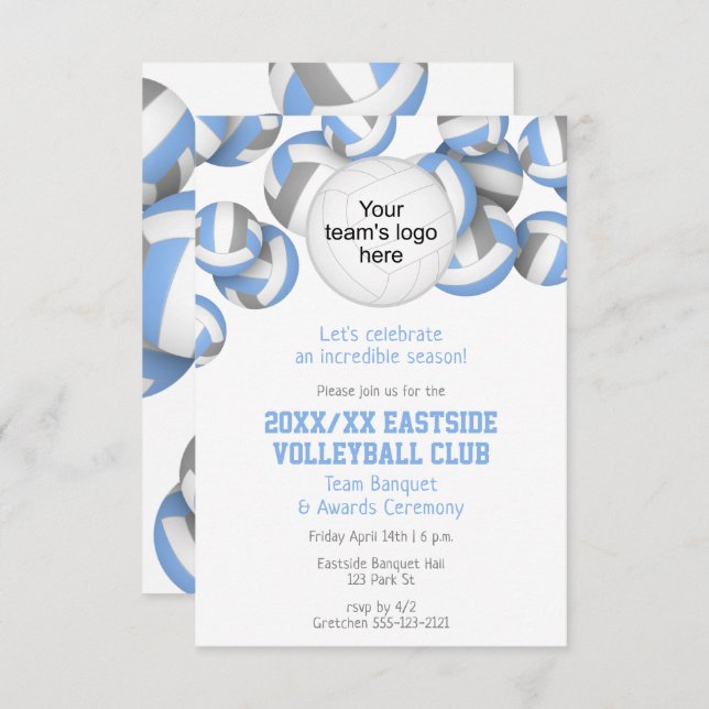 lt blue grey team colours volleyball awards banque invitation (Front/Back)