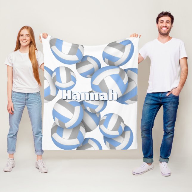 lt blue grey volleyballs girls sports room decor fleece blanket (In Situ)