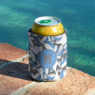 Lt blue grey volleyballs pattern player monogram can cooler