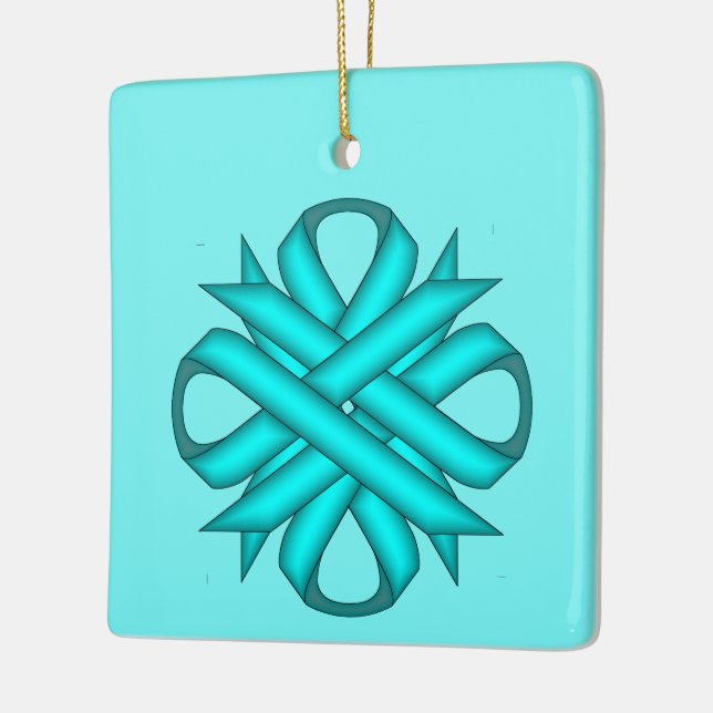 Lt Blue/Teal Clover Ribbon by K Yoncich Ceramic Ornament (Left)