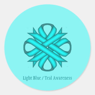 Lt Blue/Teal Clover Ribbon by Kenneth Yoncich Classic Round Sticker