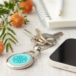 Lt Blue/Teal Clover Ribbon by Kenneth Yoncich Key Ring