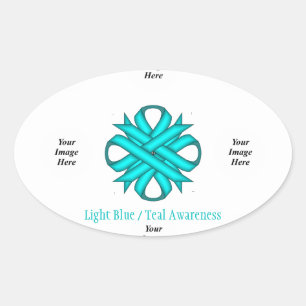 Lt Blue/Teal Clover Ribbon Template by K Yoncich Oval Sticker