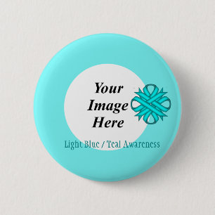 Lt Blue/Teal Clover Ribbon Tmpl by Kenneth Yoncich 6 Cm Round Badge