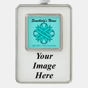 Lt Blue/Teal Clover Ribbon Tmpl (V-I) by K Yoncich Silver Plated Framed Ornament