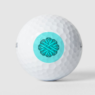 Lt Blue/Teal Flower Ribbon by Kenneth Yoncich Golf Balls