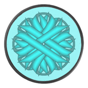 Lt Blue / Teal Flower Ribbon by Kenneth Yoncich Hockey Puck