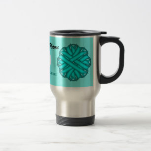 Lt Blue/Teal Flower Ribbon Tmpl by Kenneth Yoncich Travel Mug