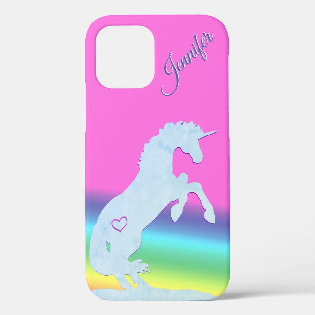 Lt. Blue Unicorn Silhouette (rainbow/personalise) Case-Mate iPhone Case (Back)