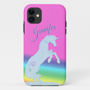 Lt. Blue Unicorn Silhouette (rainbow/personalize) iPhone 11 Case