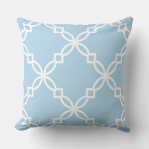 Lt Blue White Large Fancy Quatrefoil Pattern Cushion