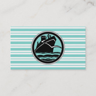 Lt Blue White Striped Black Cruise Ship Nautical Business Card