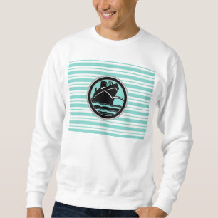 Lt Blue White Striped Black Cruise Ship Nautical Sweatshirt