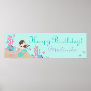 Lt. Bruntte Mermaid Birthday Banner Poster