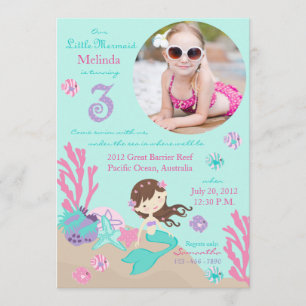 Lt. Bruntte Mermaid Third Birthday Invitation