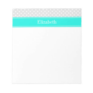 Lt Gray White Polka Dots Brt Aqua Ribbon Monogram Notepad