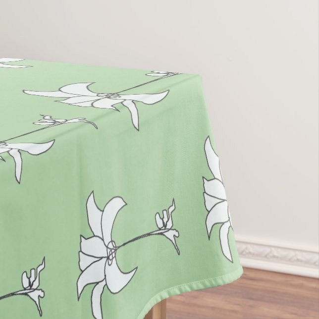 Lt Green White Floral Tablecloth (In Situ)