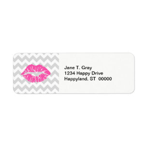 Lt Grey White Chevron, Pink Lipstick Kiss
