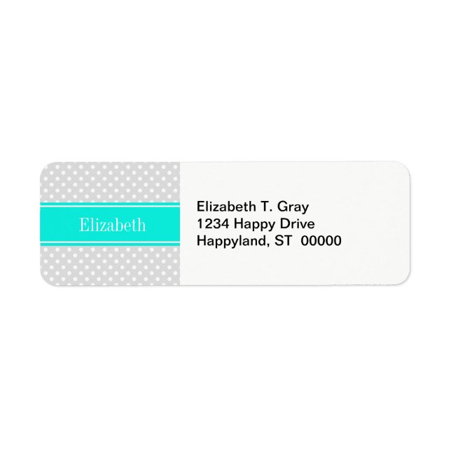 Lt Grey White Polka Dots Brt Aqua Ribbon Monogram (Front)