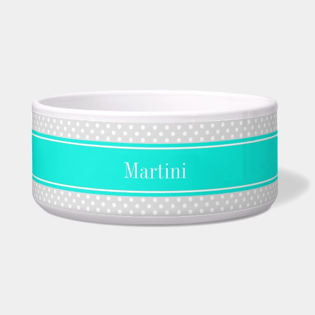 Lt Grey White Polka Dots Brt Aqua Ribbon Monogram (Front)