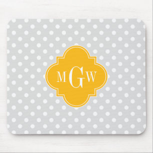 Lt Grey White Polka Dots Goldenrod 3 Monogram Mouse Mat