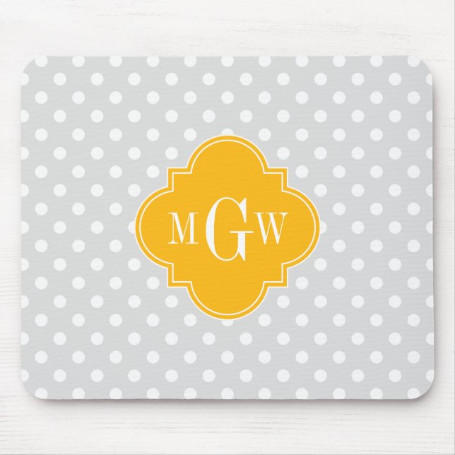 Lt Grey White Polka Dots Goldenrod 3 Monogram Mouse Mat (Front)