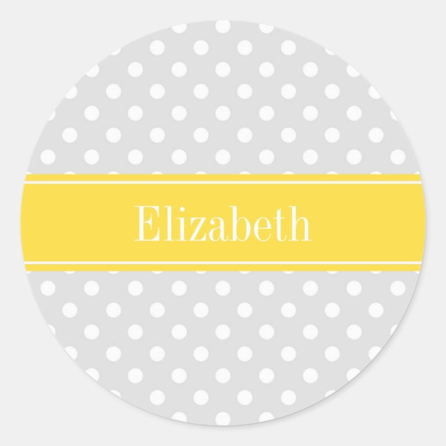 Lt Grey White Polka Dots Pineapple Name Monogram Classic Round Sticker (Front)