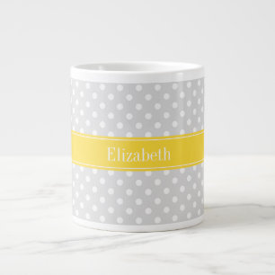 Lt Grey White Polka Dots Pineapple Name Monogram Large Coffee Mug