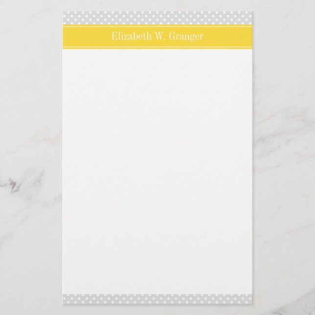 Lt Grey White Polka Dots Pineapple Name Monogram Stationery (Front)