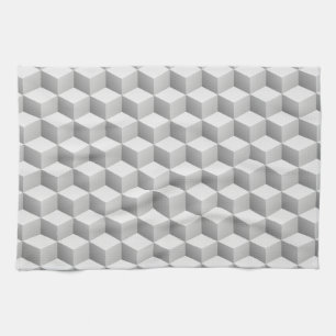 Lt Grey White Shaded 3D Look Cubes Tea Towel