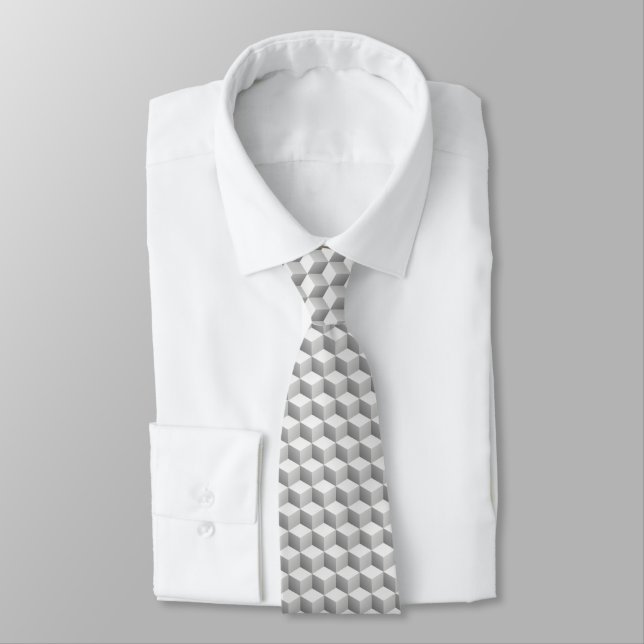 Lt Grey White Shaded 3D Look Cubes Tie (Tied)