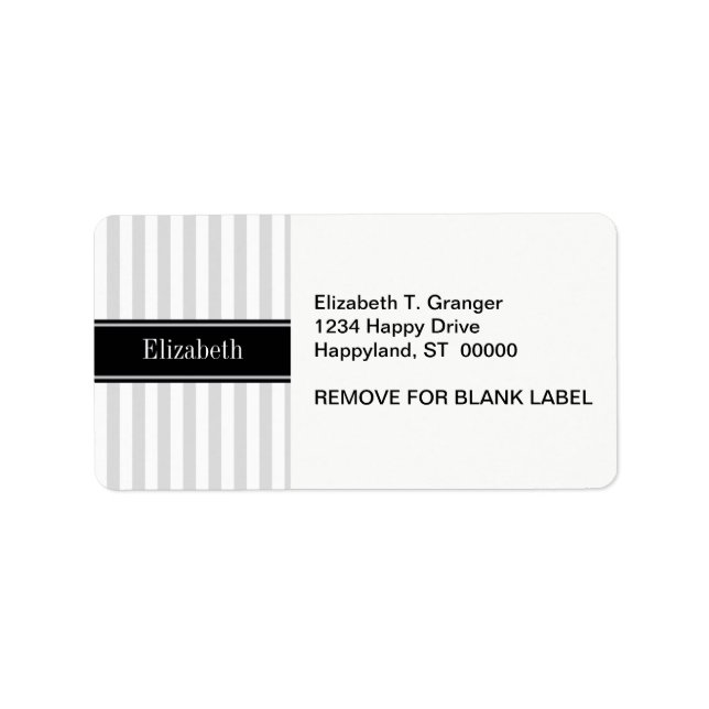 Lt Grey White Stripe Black Name Monogram Label (Front)
