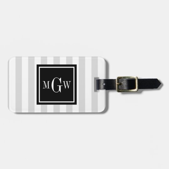 Lt Grey White Stripe Black Square 3 Monogram Luggage Tag