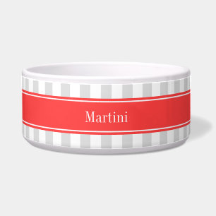 Lt Grey White Stripe Coral Red Name Monogram