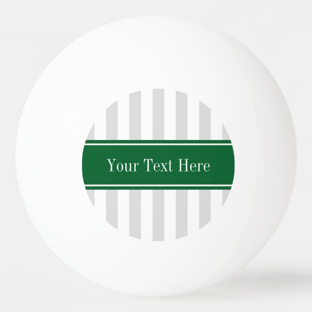 Lt Grey White Stripe Forest Green Name Monogram Ping Pong Ball (Front)