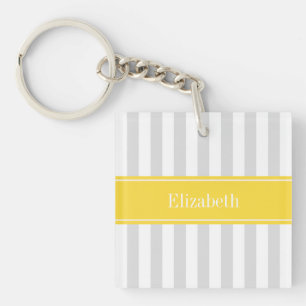 Lt Grey White Stripe Pineapple Name Monogram Key Ring