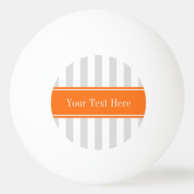 Lt Grey White Stripe Pumpkin Orange Name Monogram Ping Pong Ball (Front)