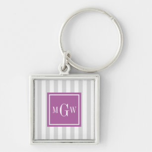 Lt Grey White Stripe Rad Orchid Square 3 Monogram Key Ring